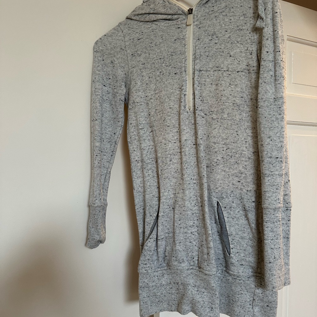 Gray Hooded Sweatshirt With Front Zipper